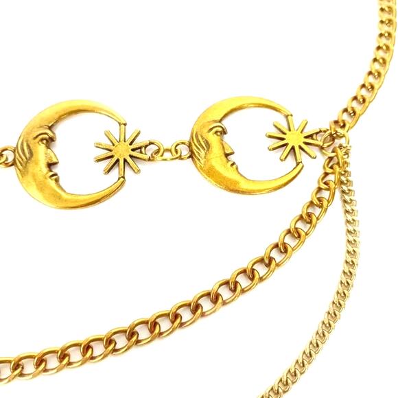 Celestial Moon Star Chain Belt Gold Tone Layered Waist Women  display picture 1